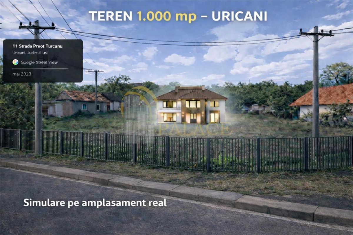 Teren intravilan 1000 mp | Deschidere 26 ml | Uricani â€“ Miroslava - 