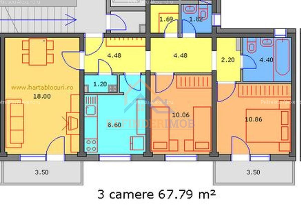 3 camere Rahova, decomandat, 2 bai, 2 balcoane - foto 8
