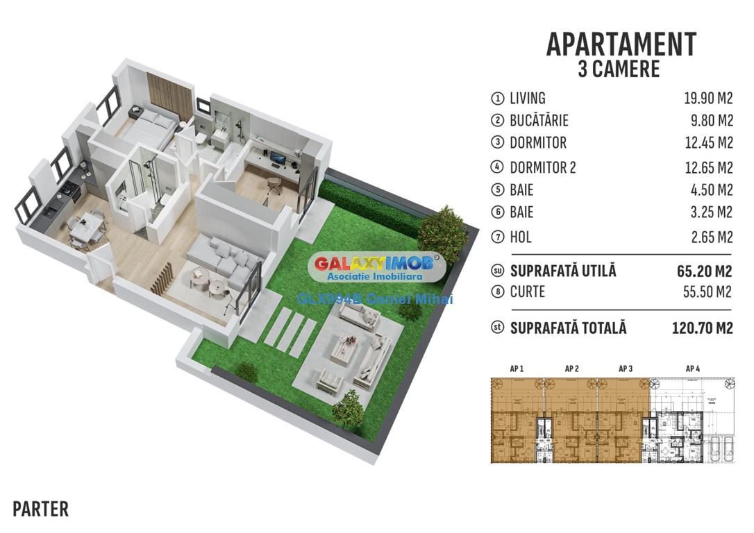 Apartament 3 cam2 bai-Boxa-Gradina 55mp-Incalzire Pardoseala-Alunului - foto 21