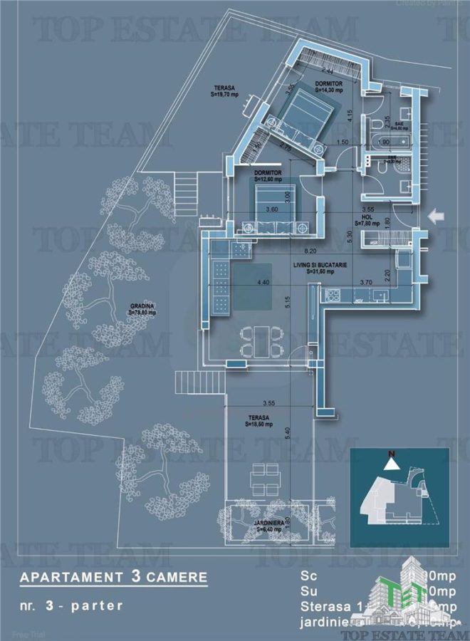 Apartament 3 camere cu terase si gradina, adiacent metrou Obor - Bucuresti