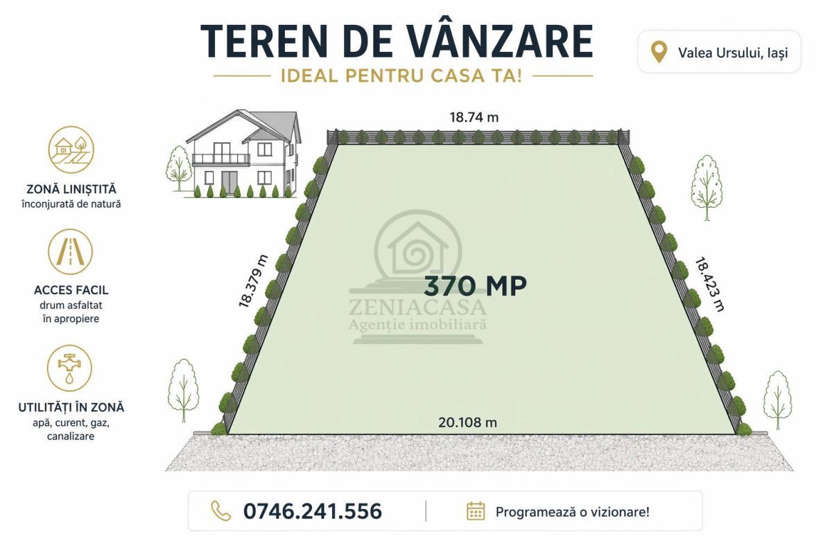 Teren de vanzare + autorizatie constructie Valea Ursului Miroslava - Miroslava