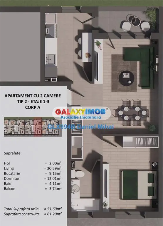 Apartament 2 camere decomandat-Cartierul Latin-Incalzire pardoseala - foto 7