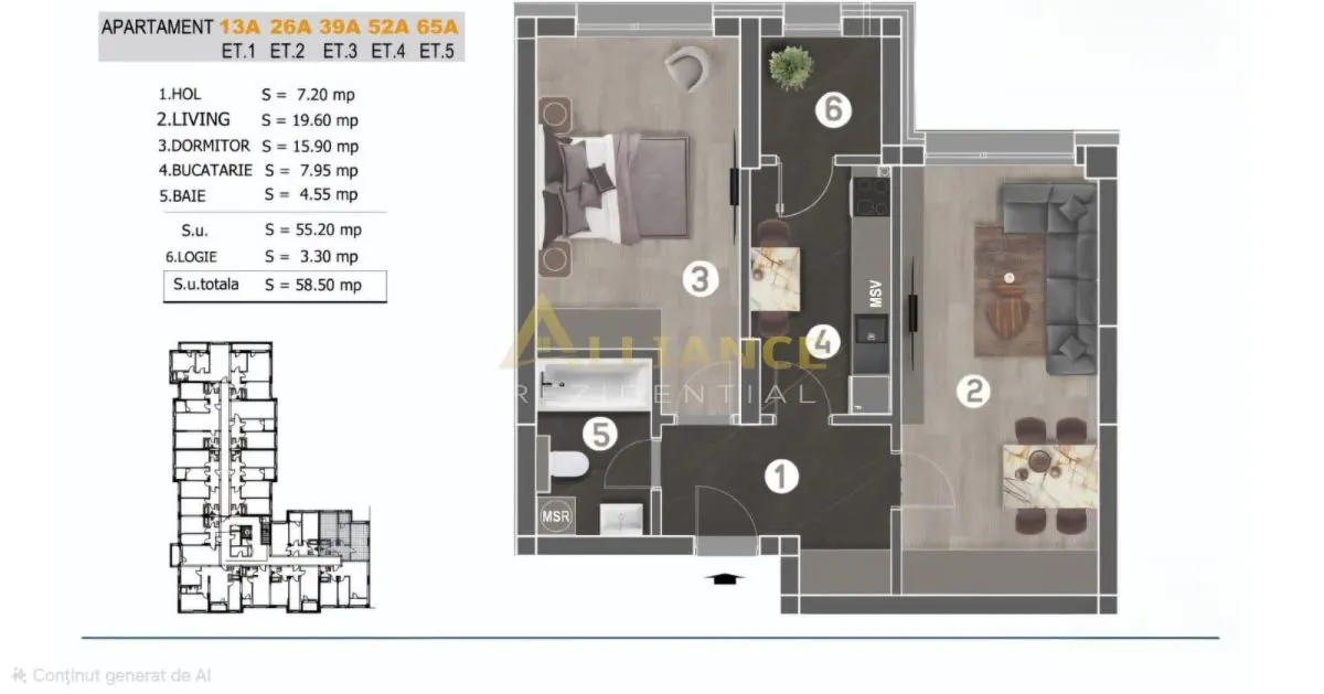 Grand Arena Ap. 2 camere decomandat 58 mp - foto 12