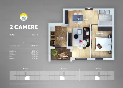 Vanzare apartament 2 camere | Titan - Pallady | complex 2022 | etaj 4/7 | dec | centrala proprie | mobilat si utilat | - foto 10