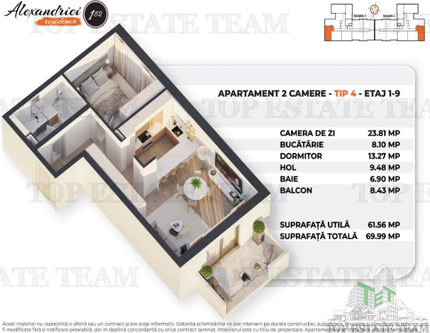 Apartament 2 Camere, Balcon Spatios, Rahova - foto 12