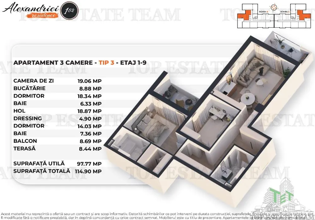 Apartament 3 Camere cu dressing, terasa si balcon, Zona Rahova - foto 12