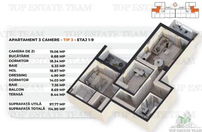 Apartament de 3 camere etajele 1-9 in apropiere de Antiaeriana - foto 2