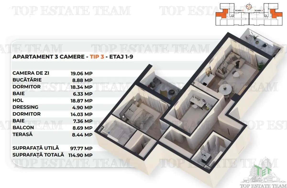 Apartament de 3 camere etajele 1-9 in apropiere de Antiaeriana - foto 2