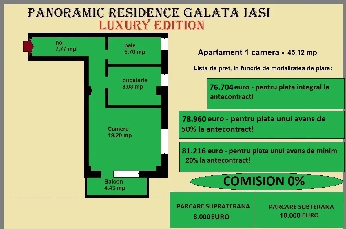Apartament 1 camera de vanzare in Iasi, Galata, 45,12 mp, baie cu geam - foto 18