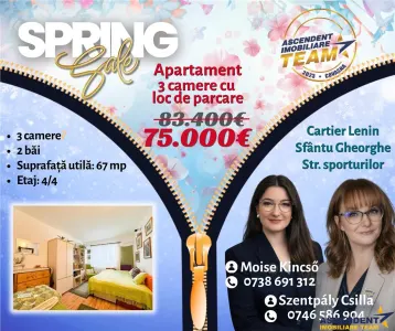 FILM&TUR 3D!! Apartament cu 3 camere luminos, loc parcare, zona Lenin, Sfantu Gheorghe - Sfantu Gheorghe