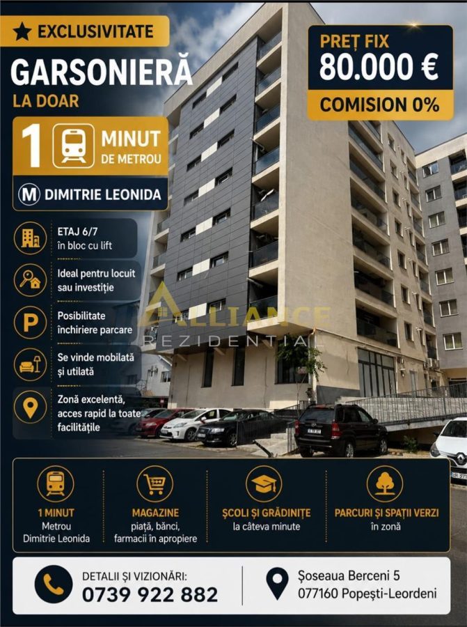 Exclusivitate Garsoniera 1 Minut Metrou Dimitrie Leonida - Popesti-Leordeni
