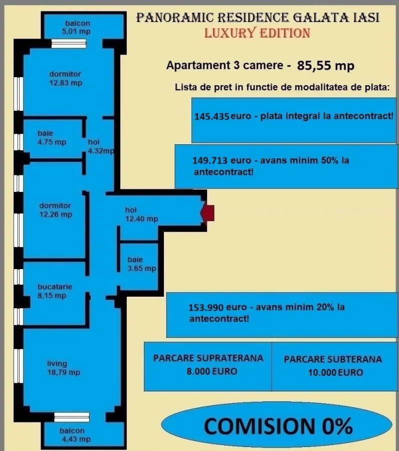 Apartament decomandat de vanzare in Iasi, Galata, 85,55 mp, bloc nou - foto 3