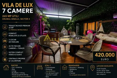 Vila de Lux 7 Camere | 265 mp Utili | Terasa Spectaculoasa 64 mp | 3 Parcari | Sector 4 - Bucuresti
